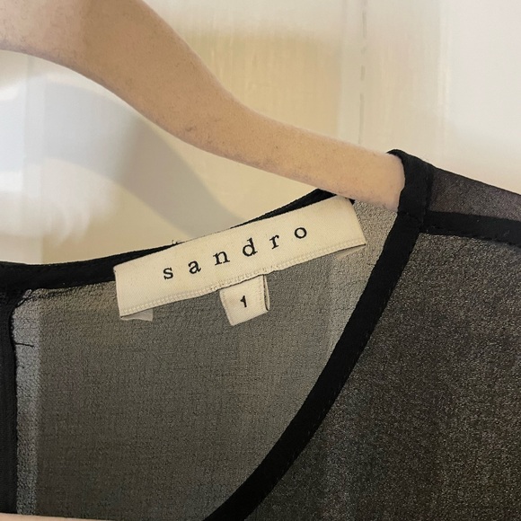 Sandro Paris Rapprochement Mesh and Chain Detail Textured Frayed Trim Mini Dress - Picture 2 of 12